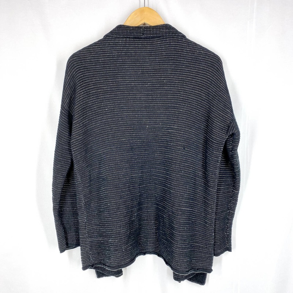 Eileen Fisher Open Front Cardigan Sweater Black White Silk Linen Fall S - Picture 2 of 8